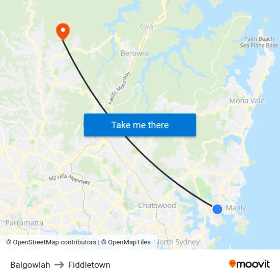 Balgowlah to Fiddletown map