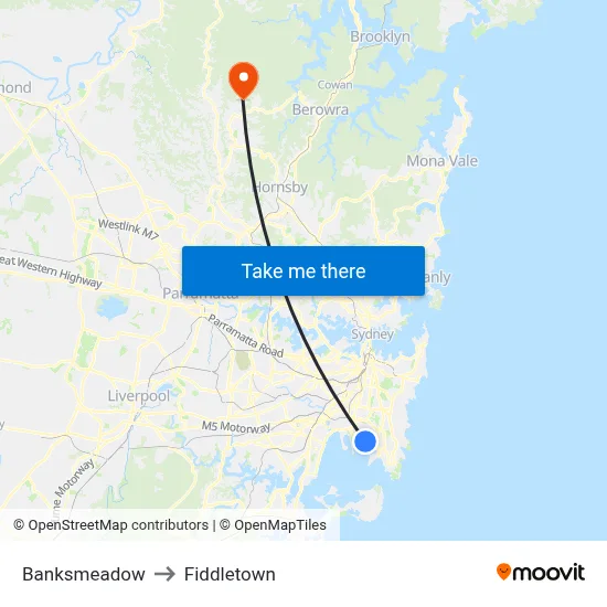 Banksmeadow to Fiddletown map