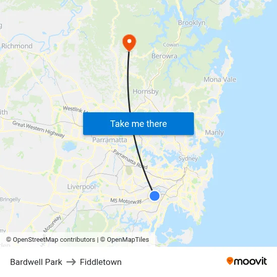 Bardwell Park to Fiddletown map