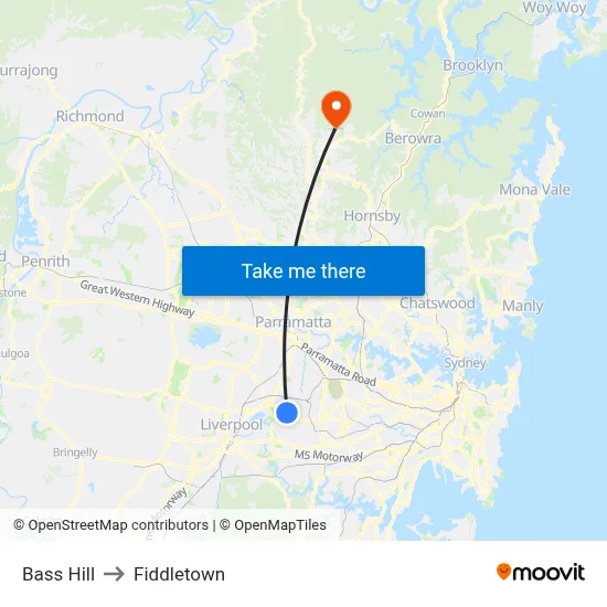 Bass Hill to Fiddletown map