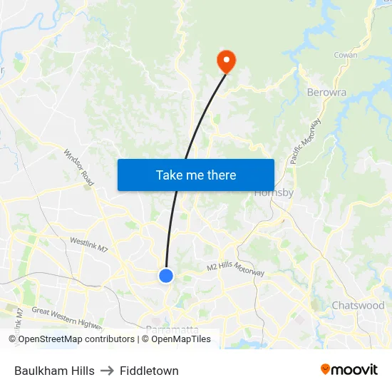 Baulkham Hills to Fiddletown map