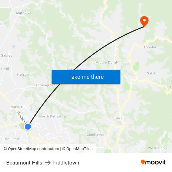 Beaumont Hills to Fiddletown map