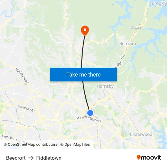 Beecroft to Fiddletown map