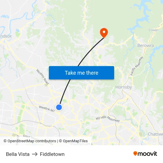 Bella Vista to Fiddletown map