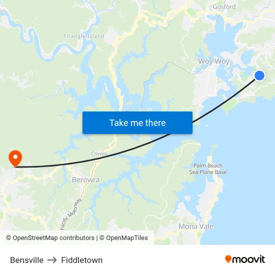 Bensville to Fiddletown map