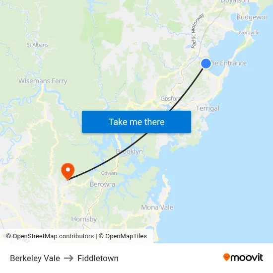 Berkeley Vale to Fiddletown map
