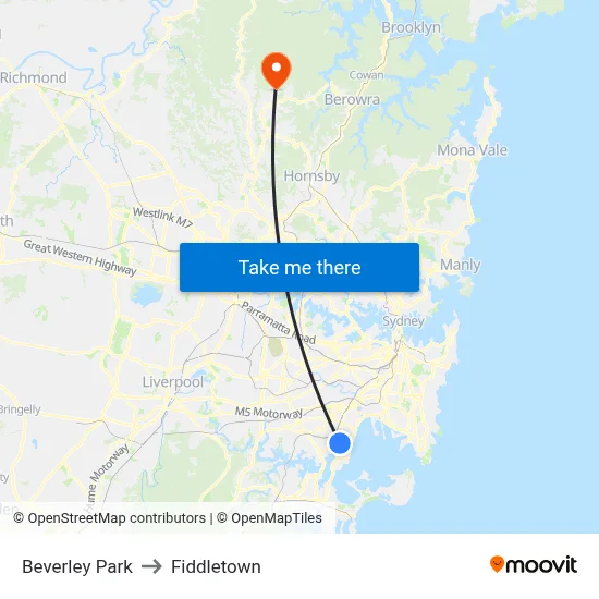 Beverley Park to Fiddletown map