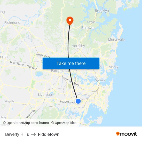 Beverly Hills to Fiddletown map