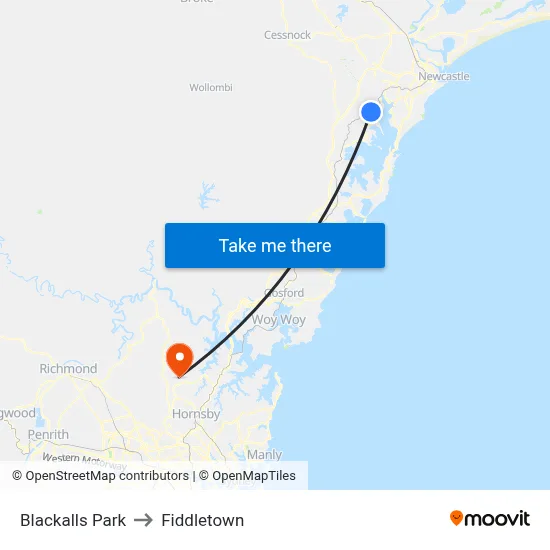 Blackalls Park to Fiddletown map