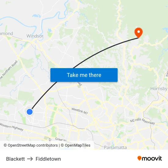 Blackett to Fiddletown map