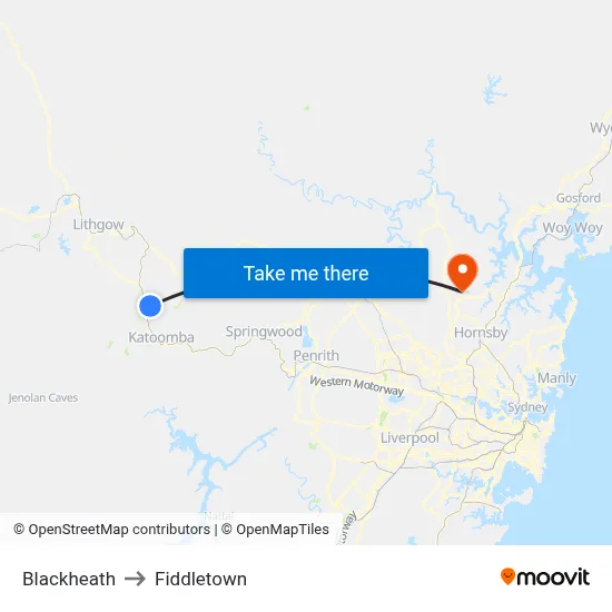 Blackheath to Fiddletown map