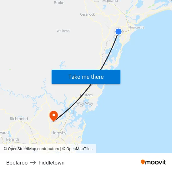 Boolaroo to Fiddletown map