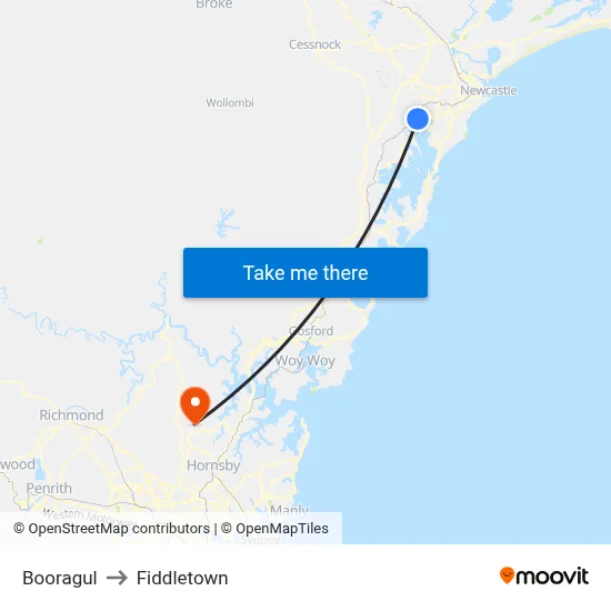 Booragul to Fiddletown map