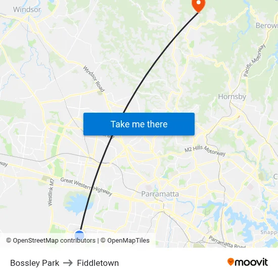 Bossley Park to Fiddletown map
