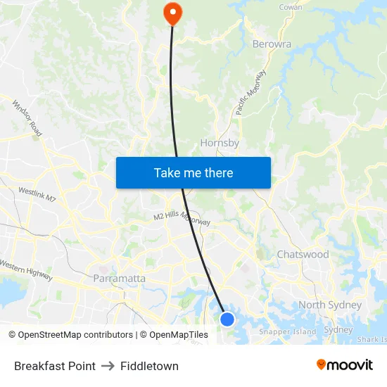 Breakfast Point to Fiddletown map