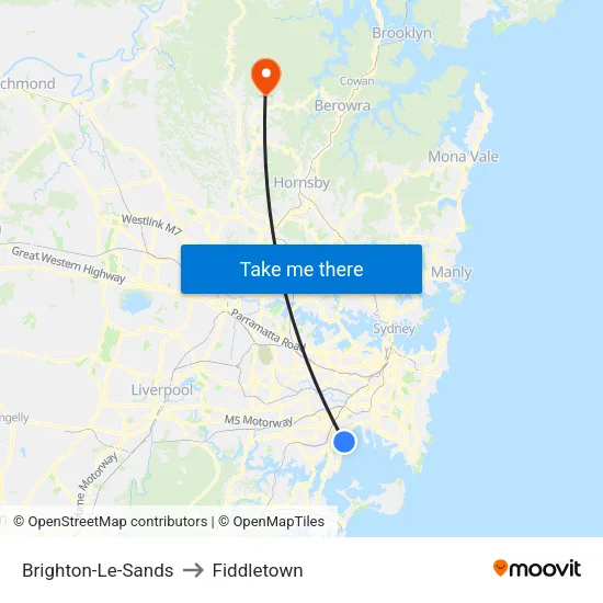 Brighton-Le-Sands to Fiddletown map