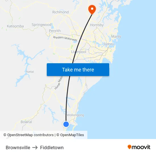 Brownsville to Fiddletown map