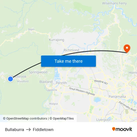 Bullaburra to Fiddletown map