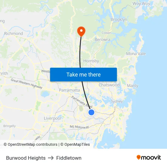 Burwood Heights to Fiddletown map