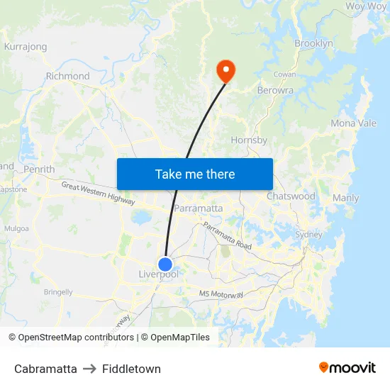 Cabramatta to Fiddletown map