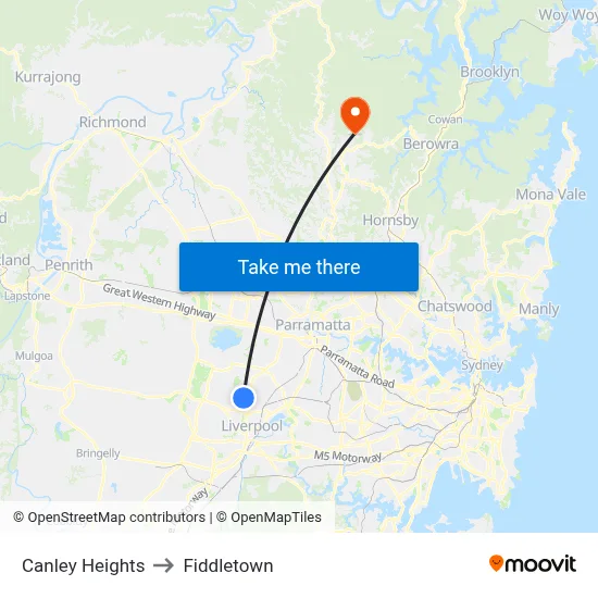 Canley Heights to Fiddletown map