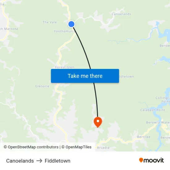 Canoelands to Fiddletown map