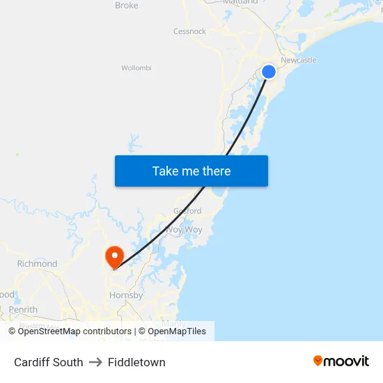Cardiff South to Fiddletown map