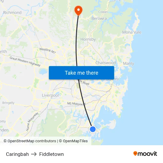 Caringbah to Fiddletown map