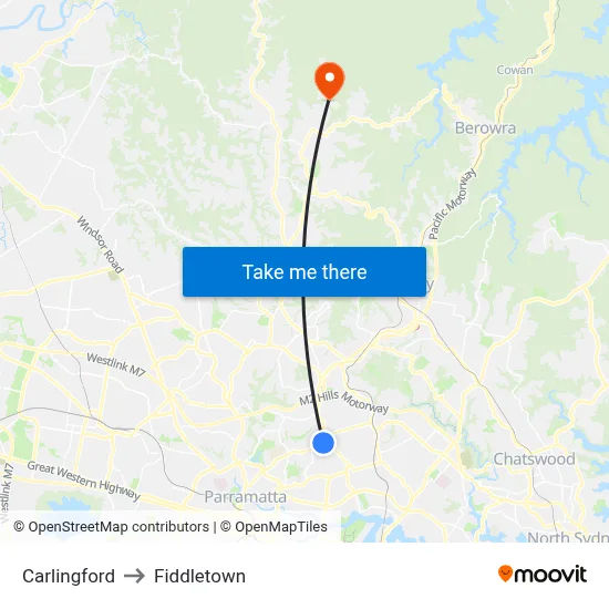 Carlingford to Fiddletown map