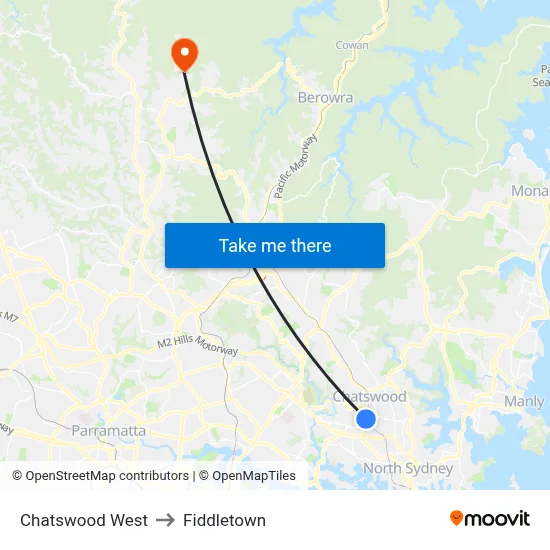 Chatswood West to Fiddletown map