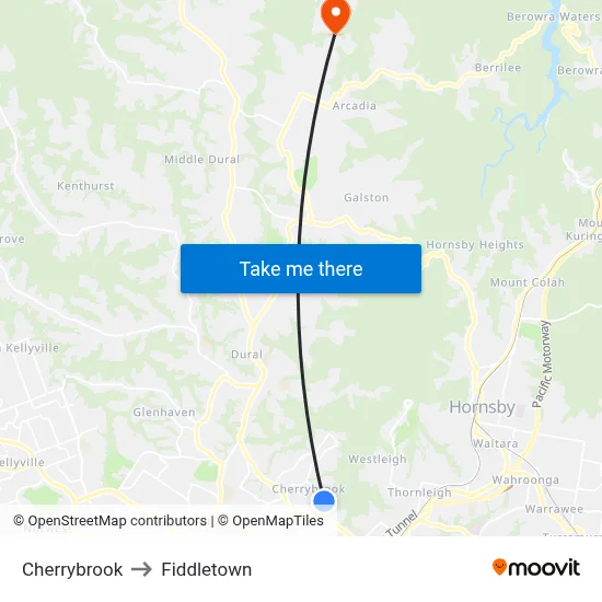 Cherrybrook to Fiddletown map