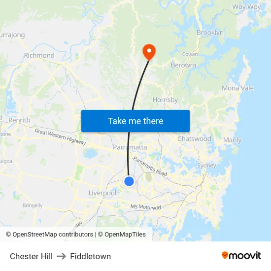 Chester Hill to Fiddletown map