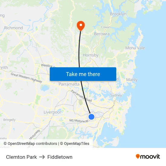 Clemton Park to Fiddletown map