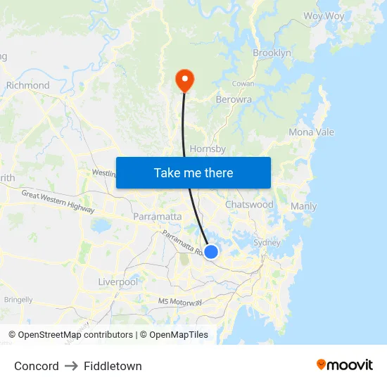 Concord to Fiddletown map