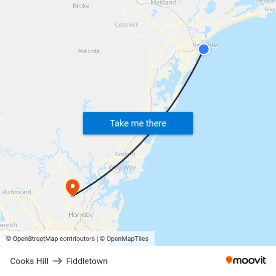 Cooks Hill to Fiddletown map