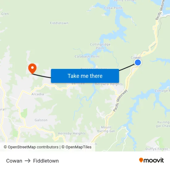 Cowan to Fiddletown map