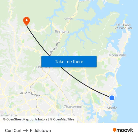 Curl Curl to Fiddletown map