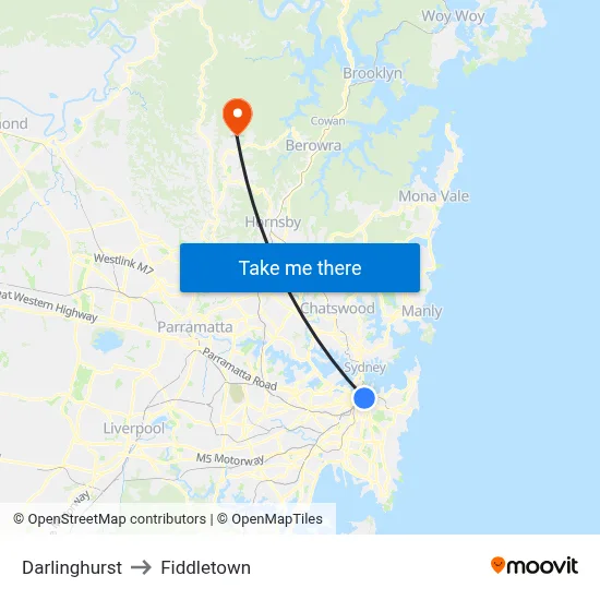 Darlinghurst to Fiddletown map
