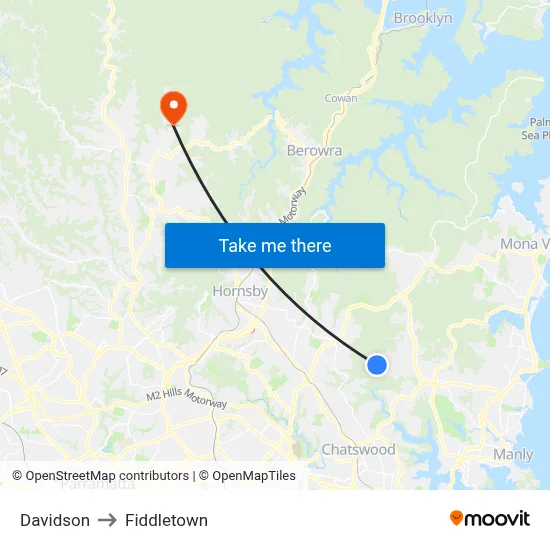 Davidson to Fiddletown map