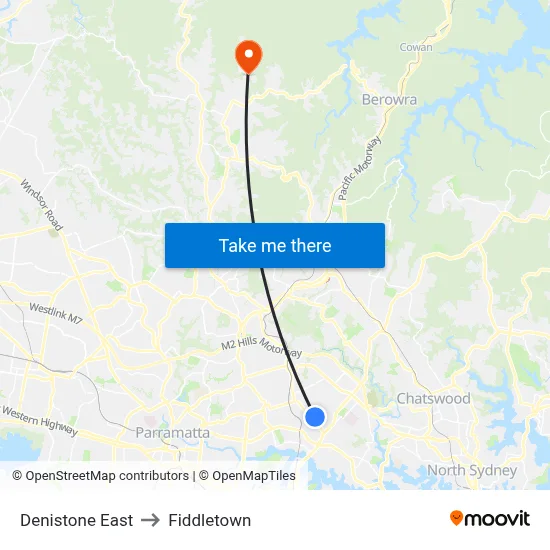 Denistone East to Fiddletown map