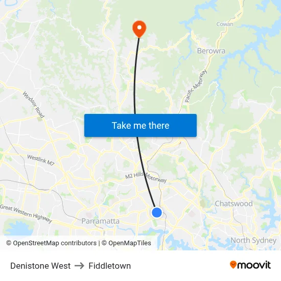 Denistone West to Fiddletown map