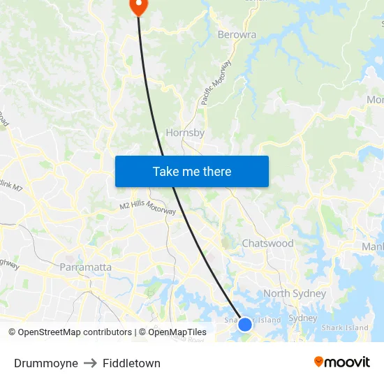 Drummoyne to Fiddletown map