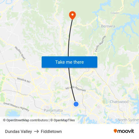 Dundas Valley to Fiddletown map