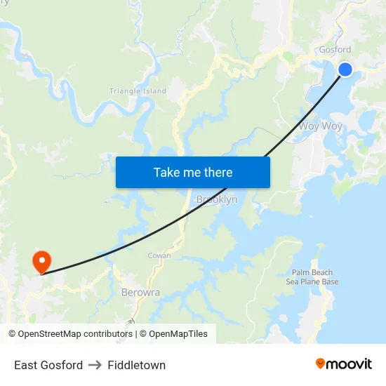 East Gosford to Fiddletown map