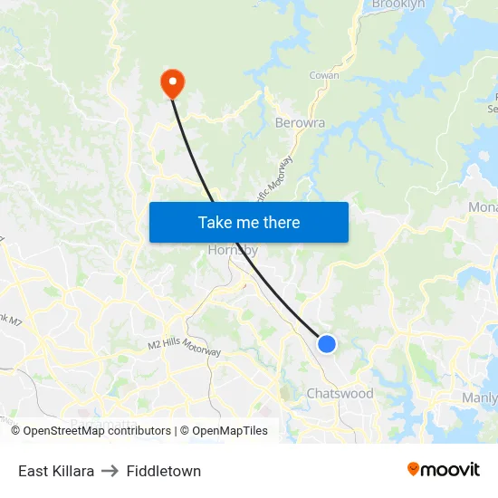 East Killara to Fiddletown map