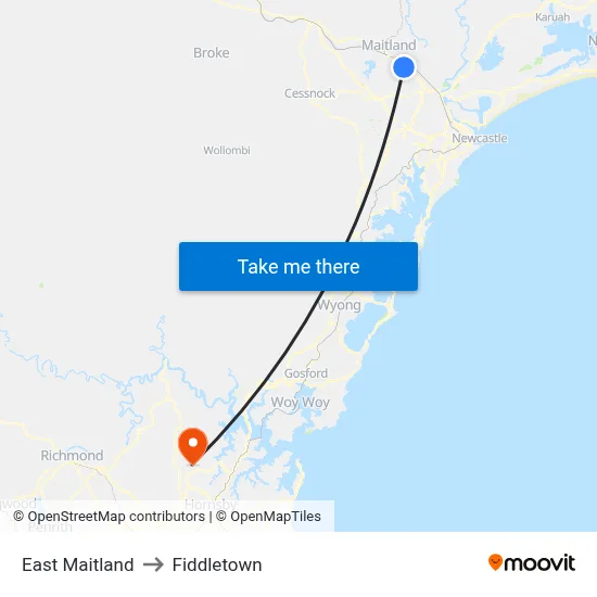 East Maitland to Fiddletown map