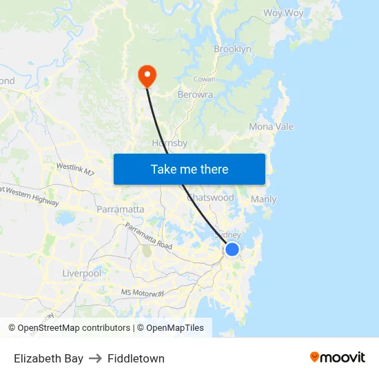 Elizabeth Bay to Fiddletown map