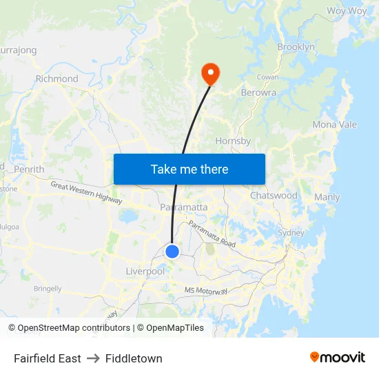 Fairfield East to Fiddletown map