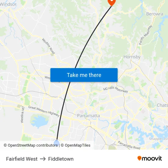 Fairfield West to Fiddletown map
