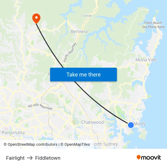 Fairlight to Fiddletown map
